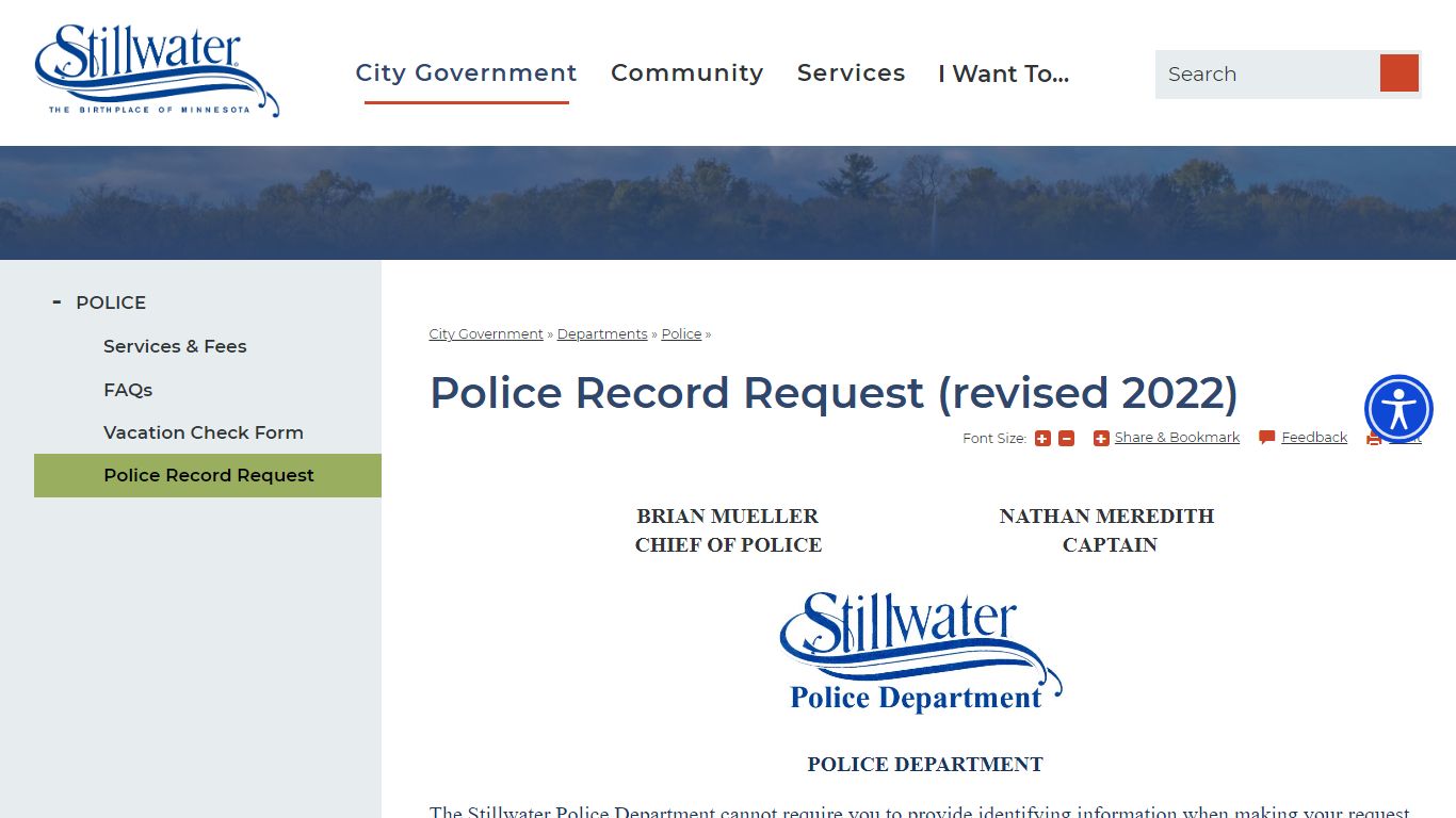 Police Record Request (revised 2022) | Stillwater, MN