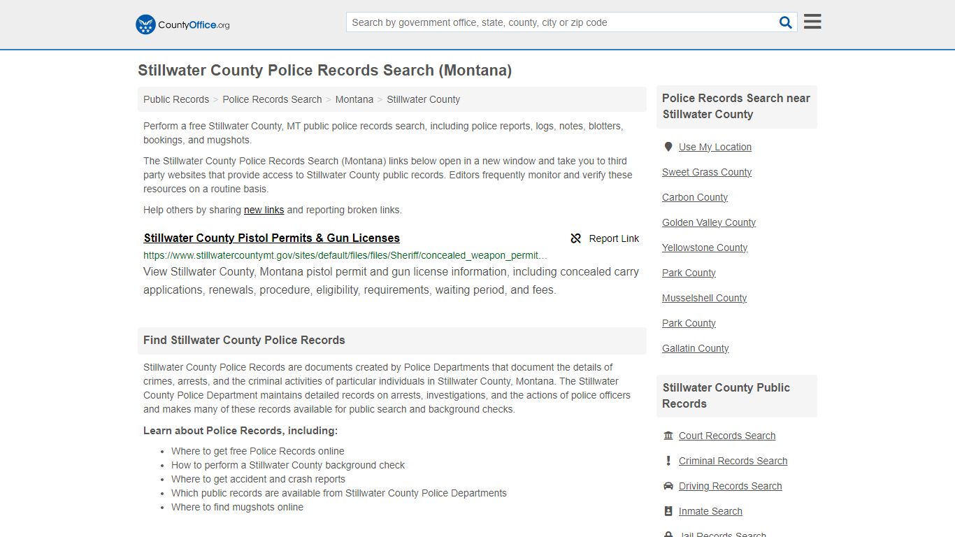 Stillwater County Police Records Search (Montana) - County Office